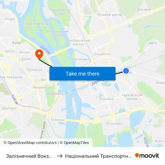 Залізничний Вокзал Дарниця to Національний Транспортний Університет map