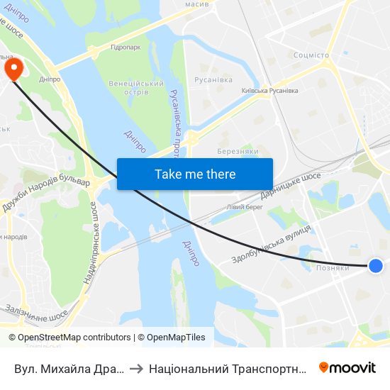 Вул. Михайла Драгоманова to Національний Транспортний Університет map
