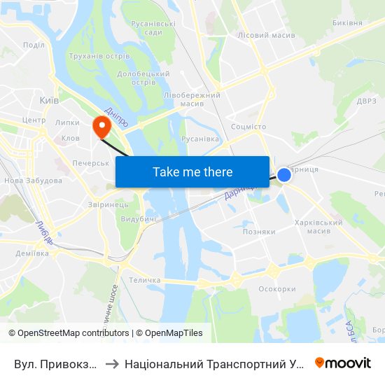 Вул. Привокзальна to Національний Транспортний Університет map