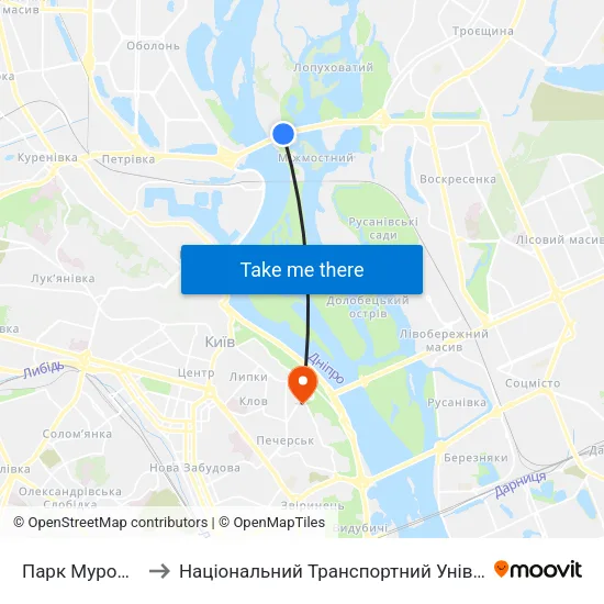 Парк Муромець to Національний Транспортний Університет map
