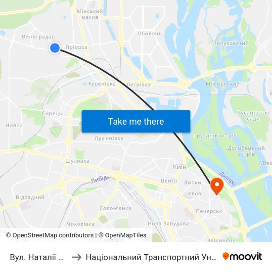 Вул. Наталії Ужвій to Національний Транспортний Університет map