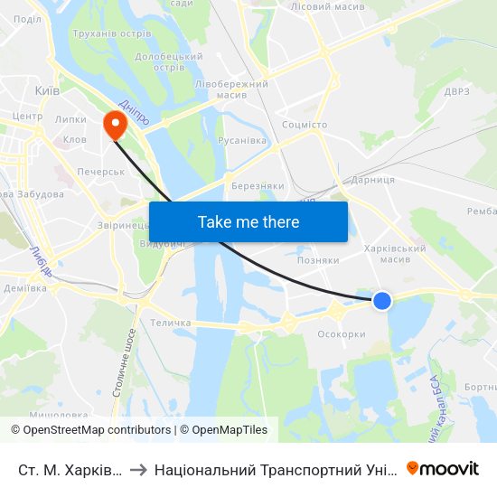 Ст. М. Харківська to Національний Транспортний Університет map