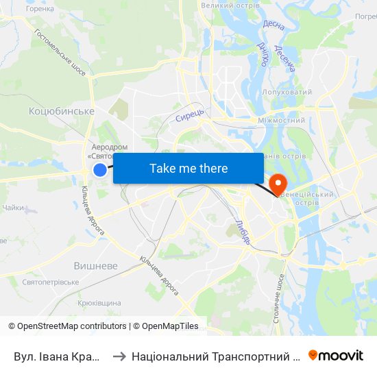 Вул. Івана Крамського to Національний Транспортний Університет map