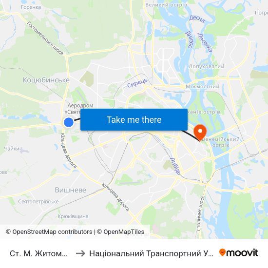 Ст. М. Житомирська to Національний Транспортний Університет map