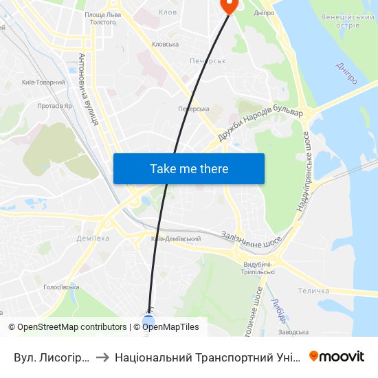 Вул. Лисогірська to Національний Транспортний Університет map