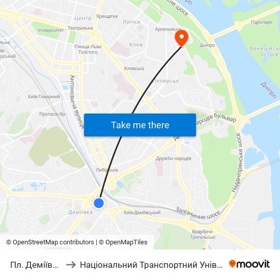 Пл. Деміївська to Національний Транспортний Університет map