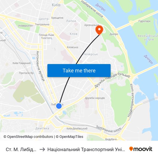 Ст. М. Либідська to Національний Транспортний Університет map