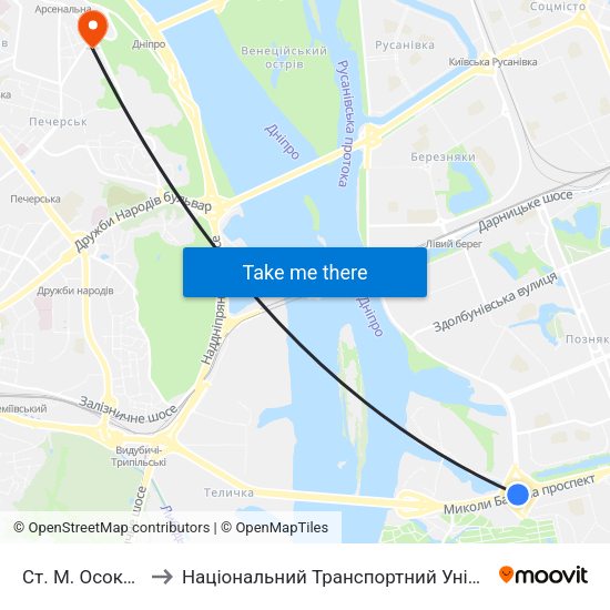 Ст. М. Осокорки to Національний Транспортний Університет map
