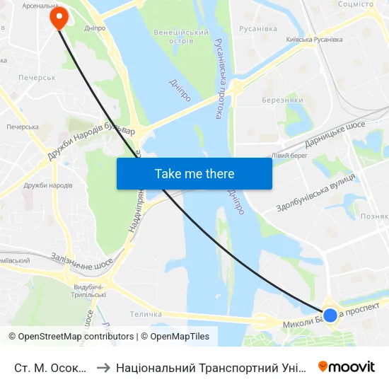 Ст. М. Осокорки to Національний Транспортний Університет map