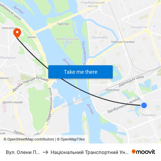 Вул. Олени Пчілки to Національний Транспортний Університет map