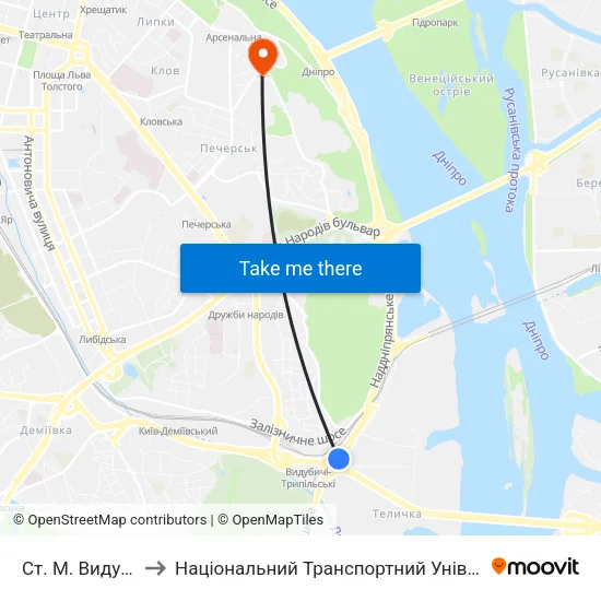 Ст. М. Видубичі to Національний Транспортний Університет map