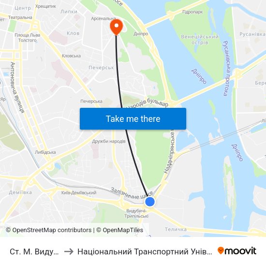 Ст. М. Видубичі to Національний Транспортний Університет map