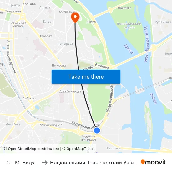 Ст. М. Видубичі to Національний Транспортний Університет map