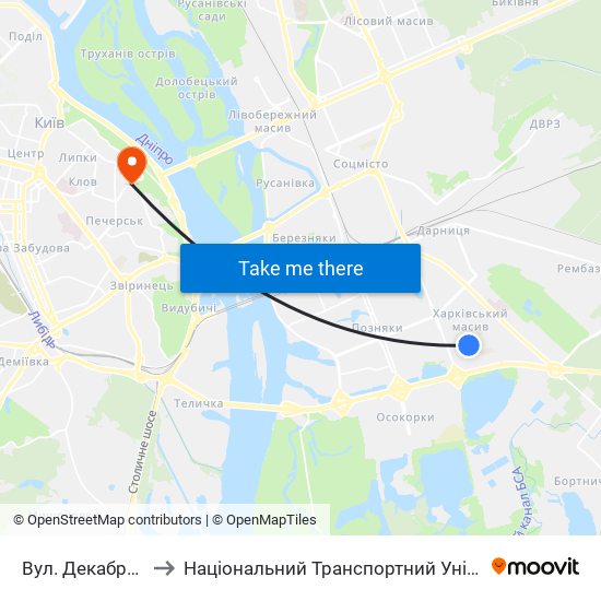 Вул. Декабристів to Національний Транспортний Університет map