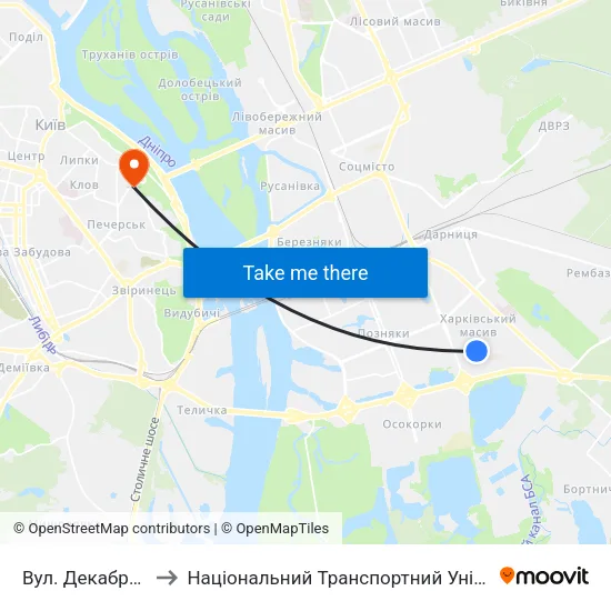 Вул. Декабристів to Національний Транспортний Університет map