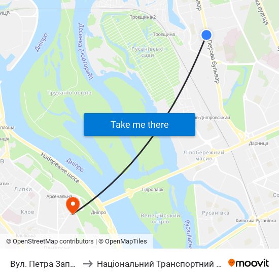 Вул. Петра Запорожця to Національний Транспортний Університет map