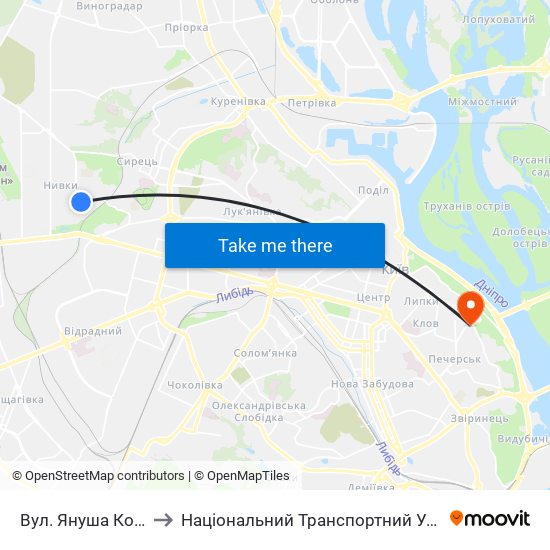 Вул. Януша Корчака to Національний Транспортний Університет map