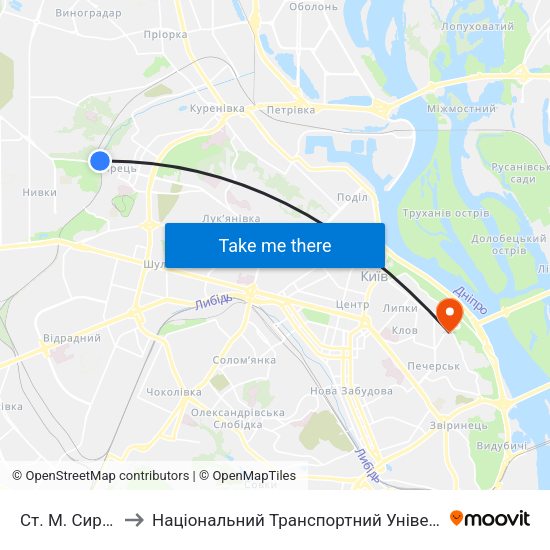 Ст. М. Сирець to Національний Транспортний Університет map