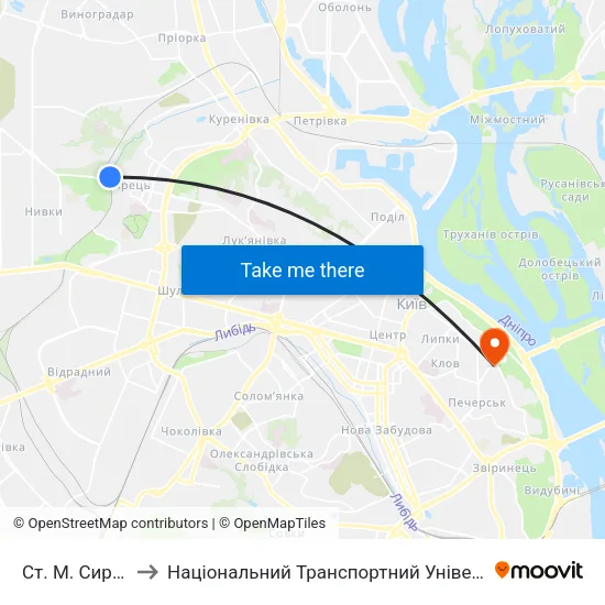 Ст. М. Сирець to Національний Транспортний Університет map