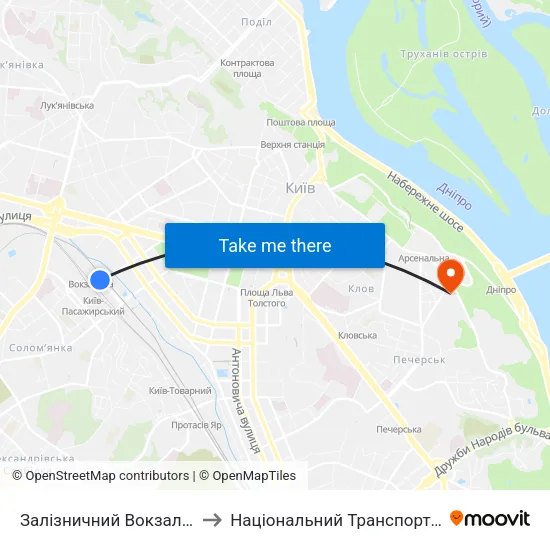 Залізничний Вокзал Центральний to Національний Транспортний Університет map