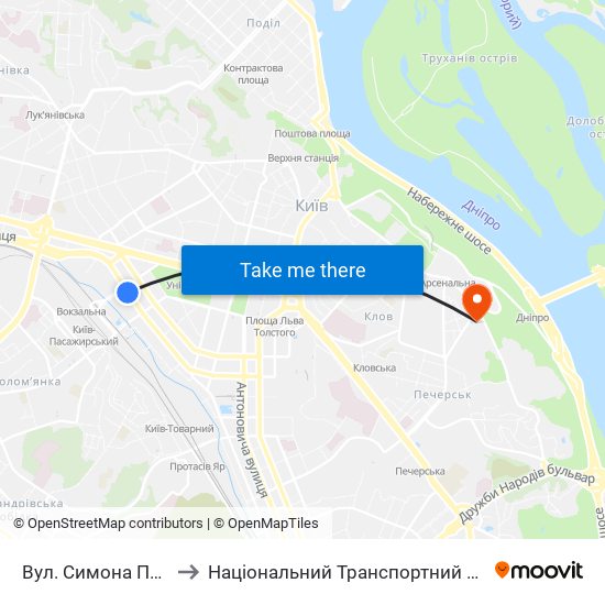 Вул. Симона Петлюри to Національний Транспортний Університет map