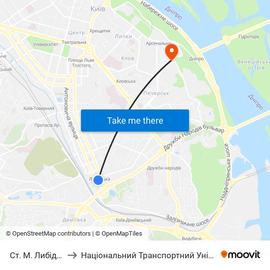 Ст. М. Либідська to Національний Транспортний Університет map