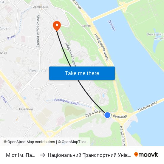 Міст Ім. Патона to Національний Транспортний Університет map