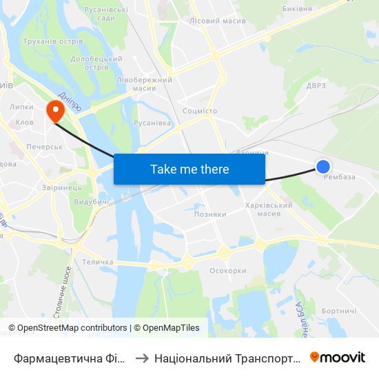 Фармацевтична Фірма Дарниця to Національний Транспортний Університет map