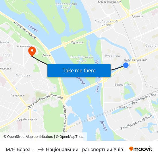 М/Н Березняки to Національний Транспортний Університет map