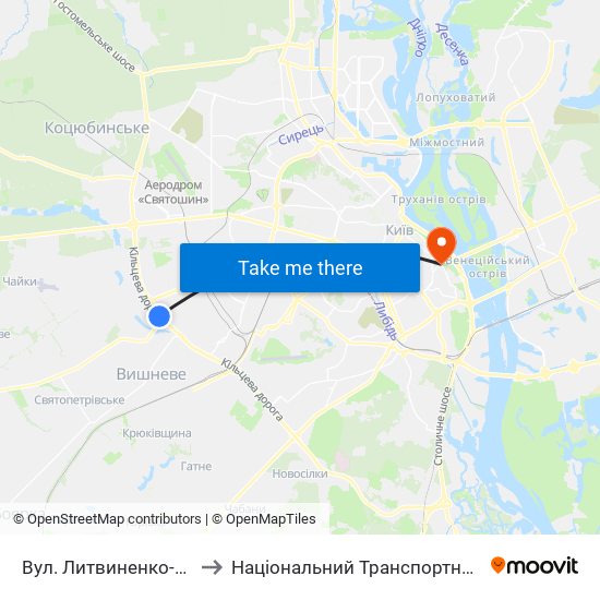 Вул. Литвиненко-Вольгемут to Національний Транспортний Університет map