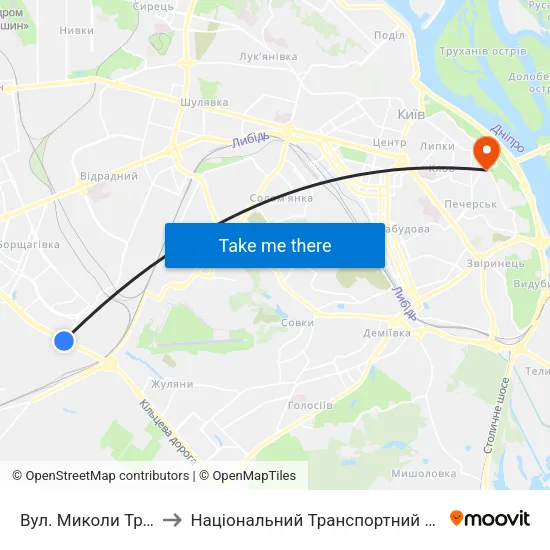 Вул. Миколи Трублаїні to Національний Транспортний Університет map