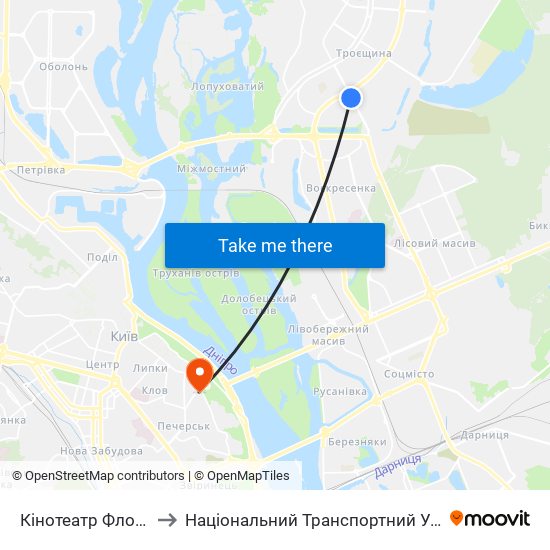 Кінотеатр Флоренція to Національний Транспортний Університет map