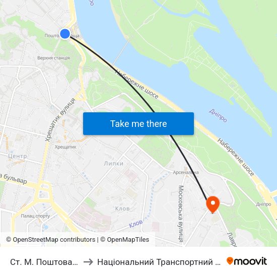 Ст. М. Поштова Площа to Національний Транспортний Університет map