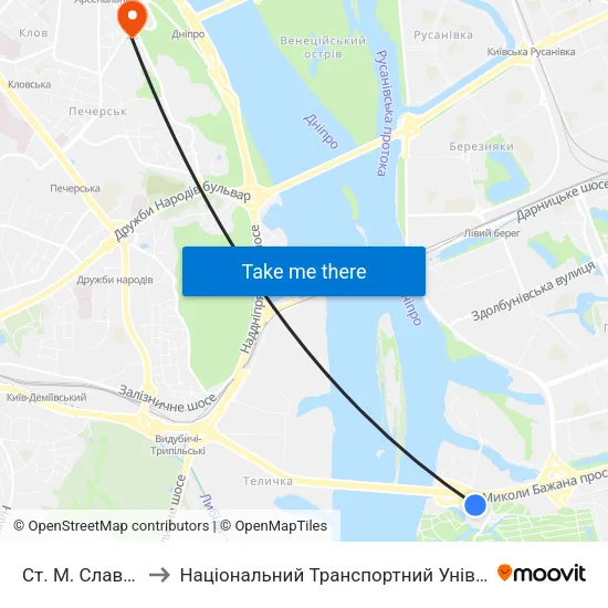 Ст. М. Славутич to Національний Транспортний Університет map