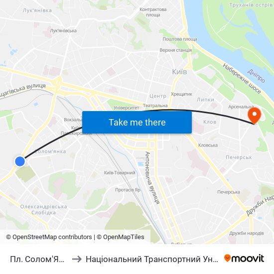 Пл. Солом'Янська to Національний Транспортний Університет map