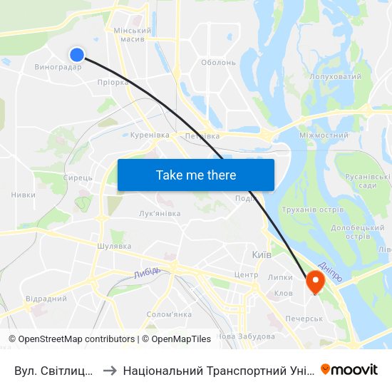 Вул. Світлицького to Національний Транспортний Університет map