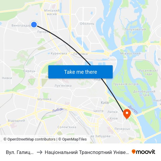 Вул. Галицька to Національний Транспортний Університет map