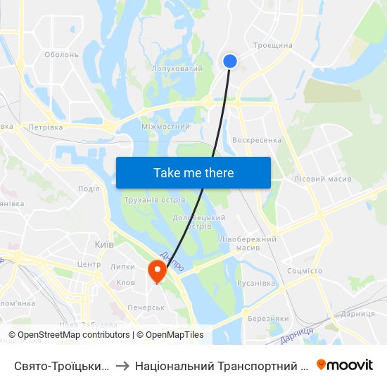 Свято-Троїцький Храм to Національний Транспортний Університет map