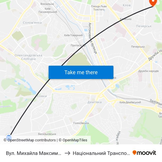 Вул. Михайла Максимовича (На Вимогу) to Національний Транспортний Університет map