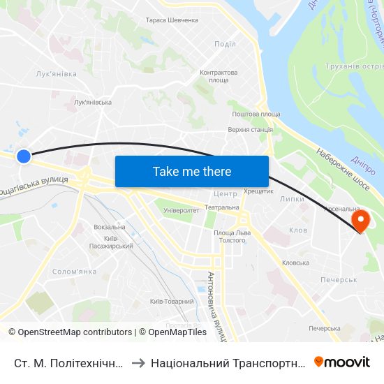Ст. М. Політехнічний Інститут to Національний Транспортний Університет map