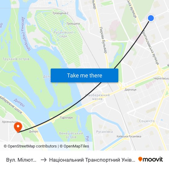 Вул. Мілютенка to Національний Транспортний Університет map