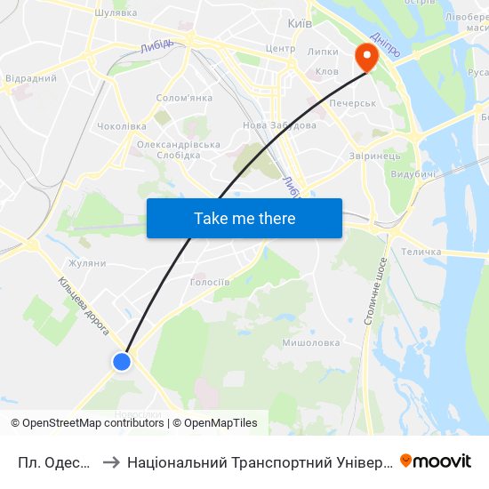 Пл. Одеська to Національний Транспортний Університет map