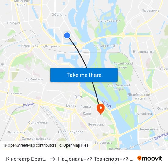 Кінотеатр Братислава to Національний Транспортний Університет map