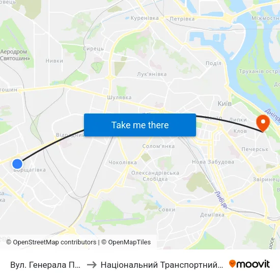 Вул. Генерала Потапова to Національний Транспортний Університет map