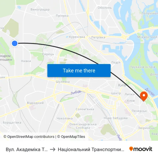 Вул. Академіка Туполєва to Національний Транспортний Університет map