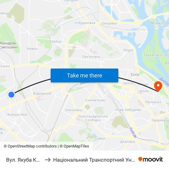 Вул. Якуба Коласа to Національний Транспортний Університет map