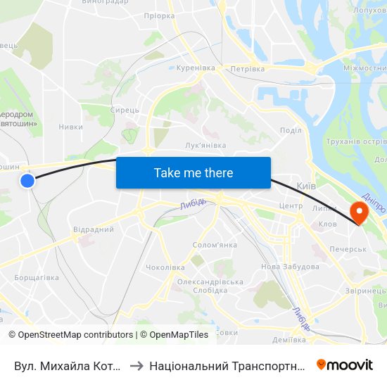 Вул. Михайла Котельникова to Національний Транспортний Університет map