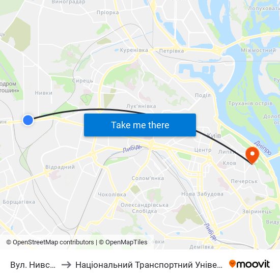 Вул. Нивська to Національний Транспортний Університет map