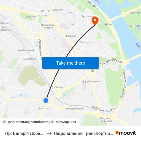 Пр. Валерія Лобановського to Національний Транспортний Університет map