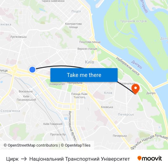 Цирк to Національний Транспортний Університет map